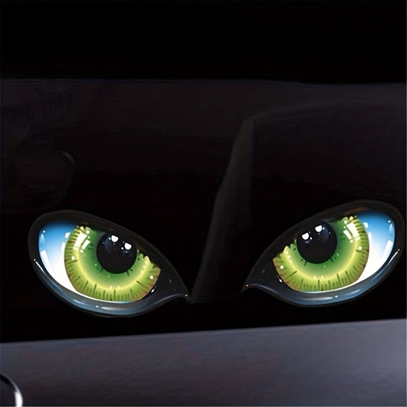 Reflective Sticker Pair Green Eyes Car Motorcycle Rear Mirror Side Window