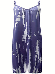  Tie Dye V Neck Wide Leg Romper