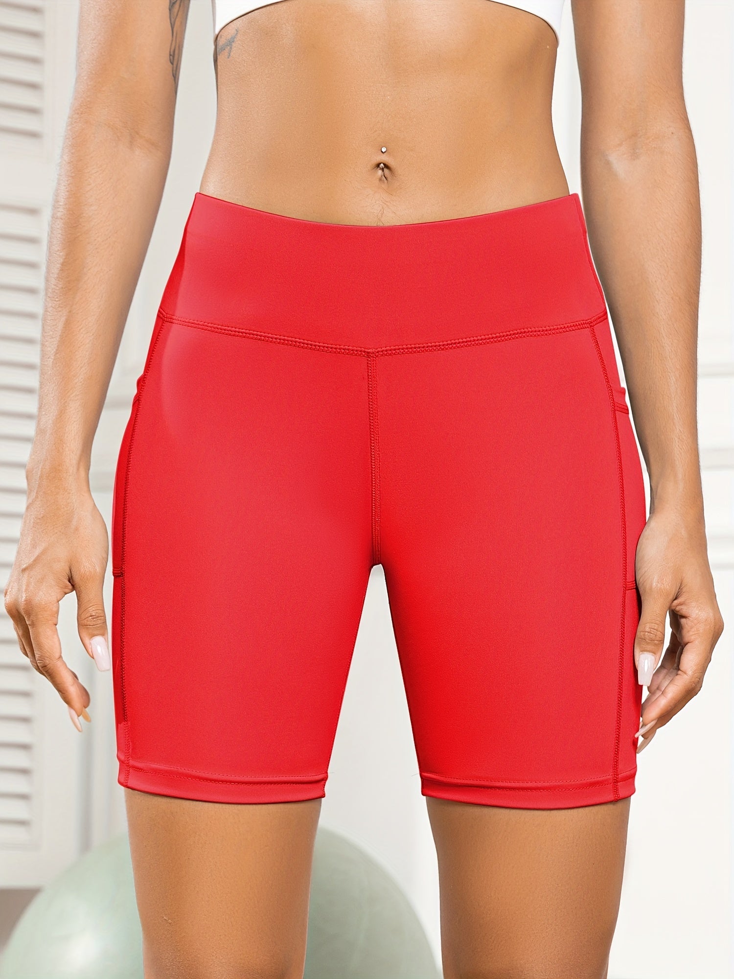 Women's Cycling Shorts Red Moisture Wicking Fabric