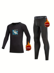 Kids Compression Fleece Sets Shark Pattern Long Sleeve Shirt Matching Pants