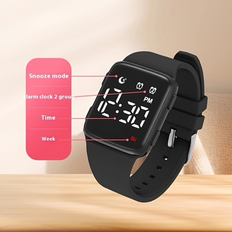 Square Digital Watch Alarm Stopwatch Timer Date Display LED Unisex