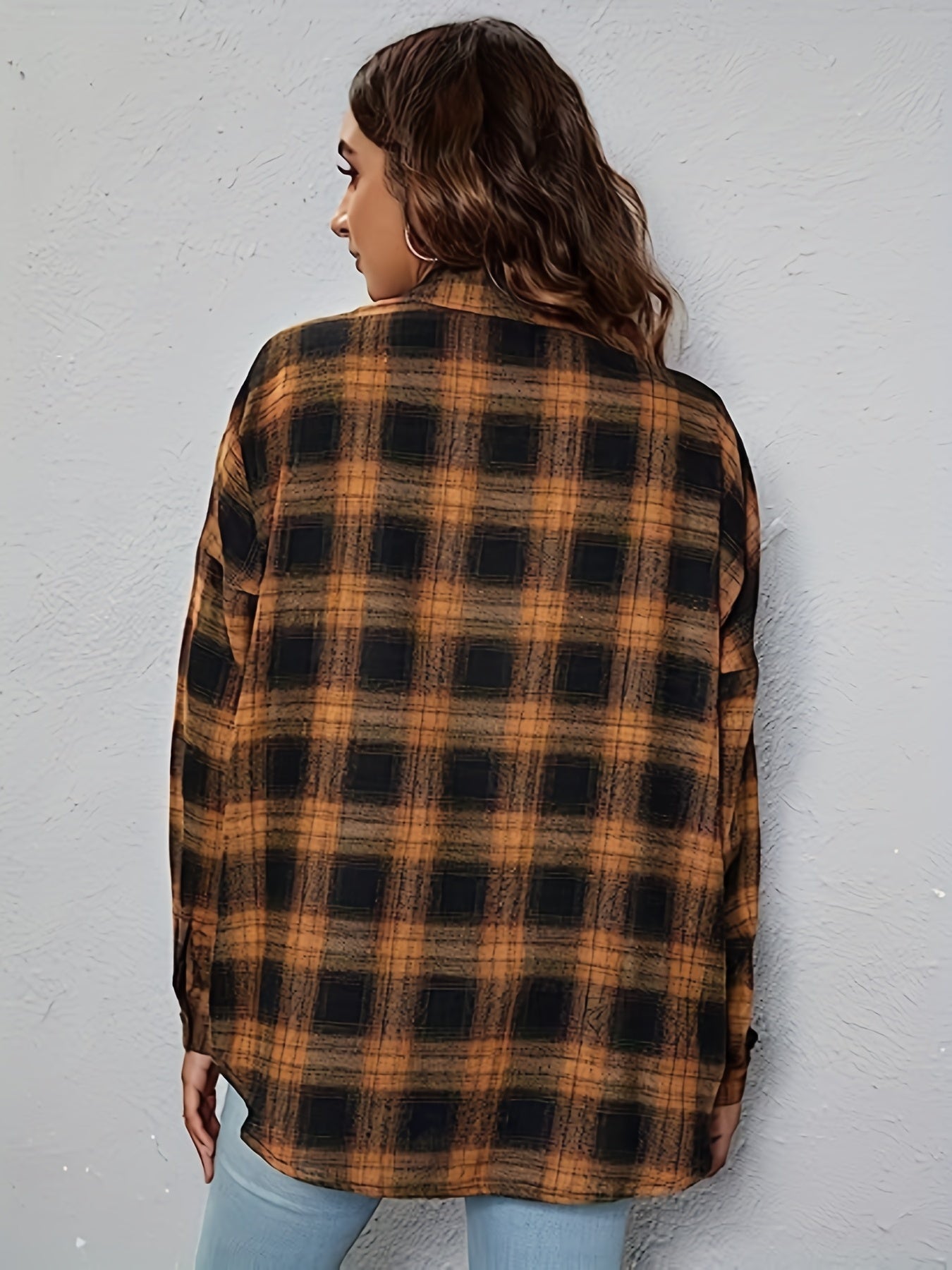  Plaid Print Long Sleeve Button Up Shirt Top