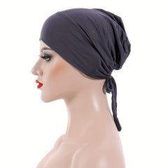 Drawstring Lace Up Turban Soft Hijab Hat Inner Cap Women Headwraps