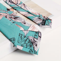 Green Floral Print Unisex Tie Casual Shirt Bow Tie