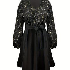  V-Neck Golden Star Print Dress