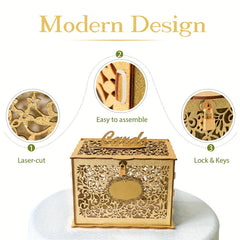 Golden Wedding Card Box Glittery Wooden DIY Envelope Coin Card Box