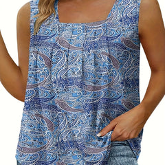  Paisley Print Square Neck Tank Top