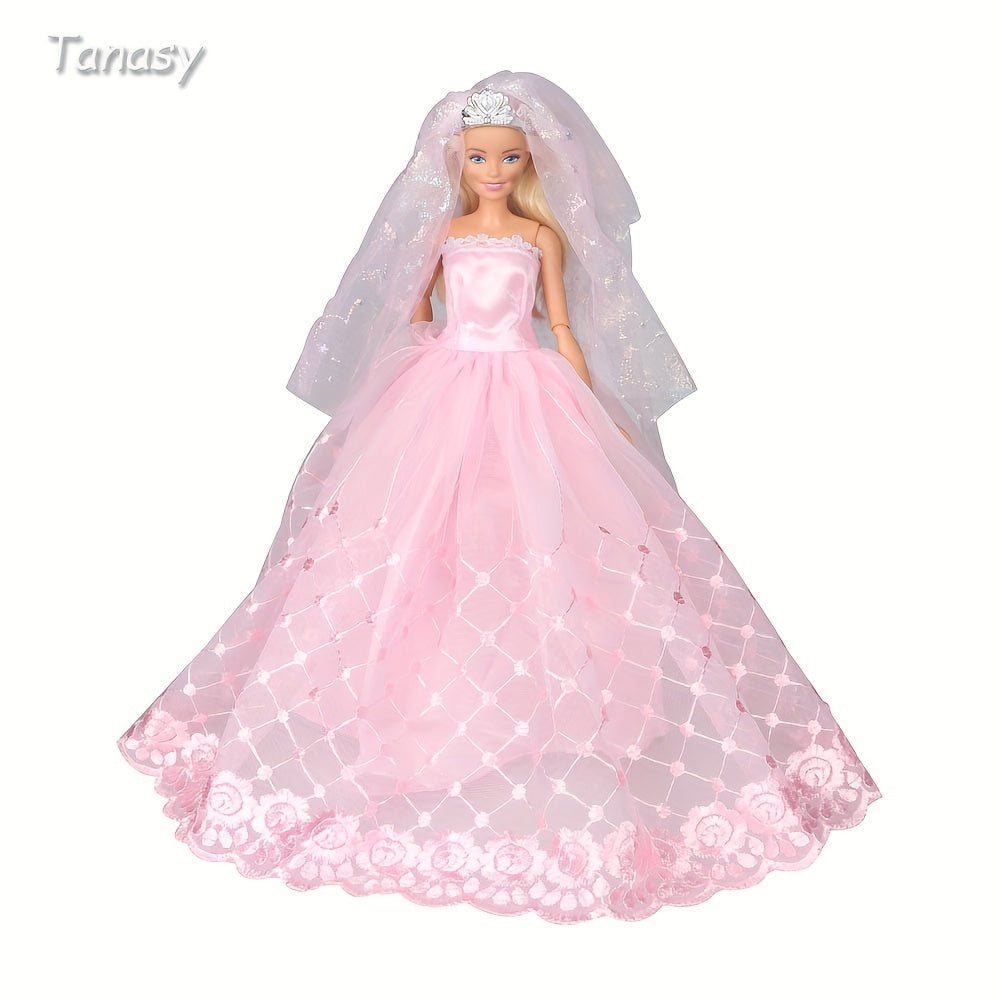Doll Dresses Wedding Dress Set with Crown Veil - Girl Accessories Toys
