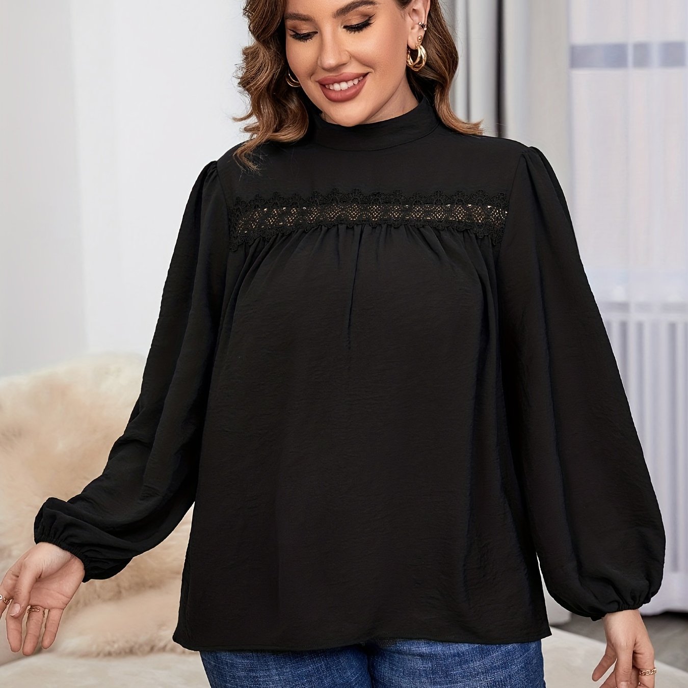  High Neck Lace Blouse for Women