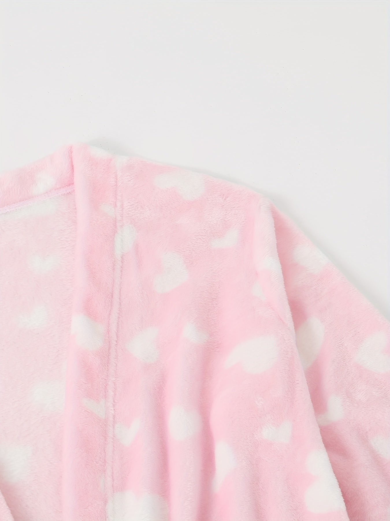  Heart Pattern Flannel Bathrobe Women's Long Sleeve Belted Nightgown
