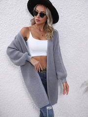 Long Length Knit Cardigan Open Front Long Sleeve
