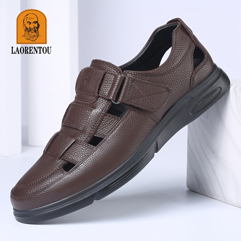 Men Leather Breathable Hollow Out Sandals Non Slip Summer Shoes
