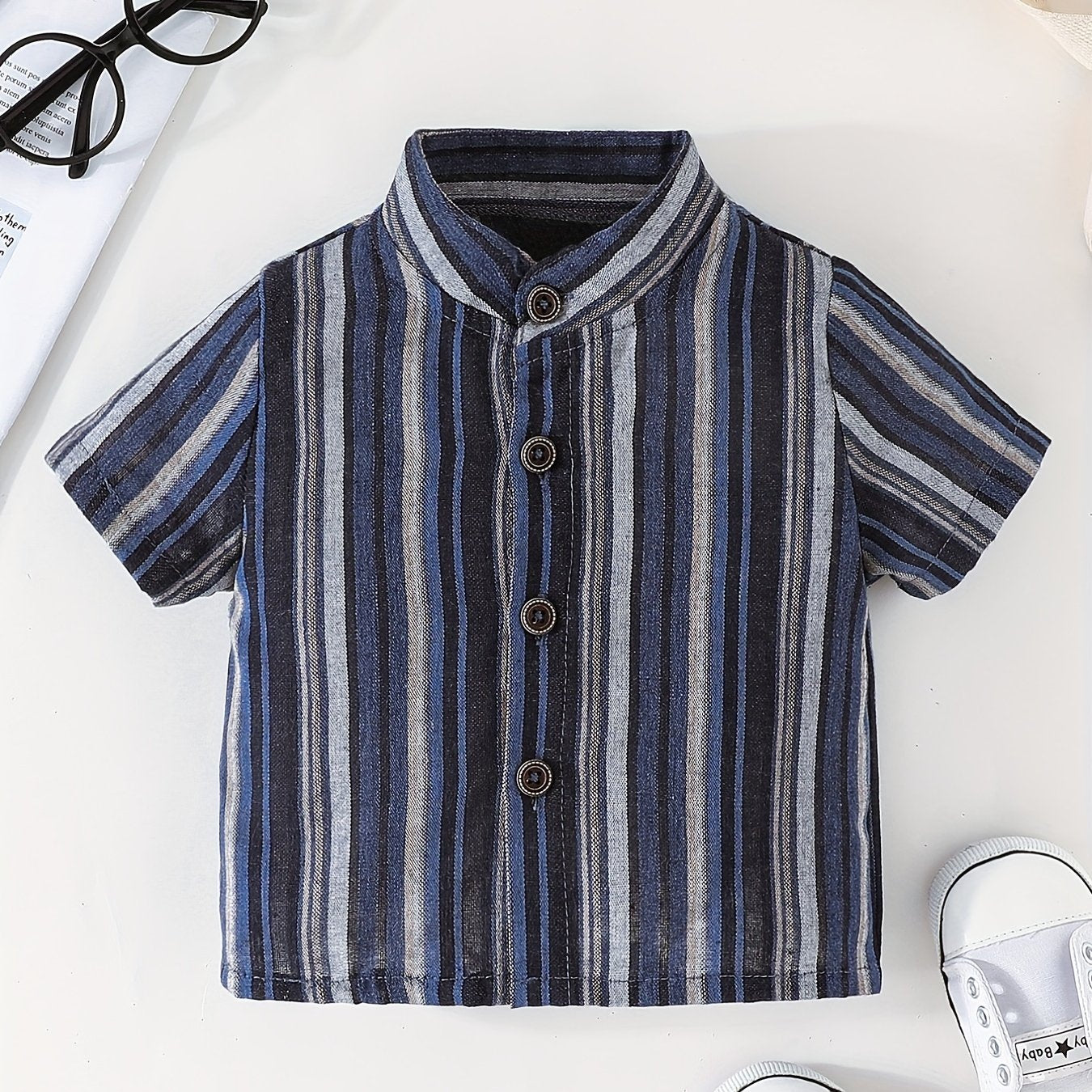 Striped Button Short Sleeve Shirt Toddler Boys Casual Clothing