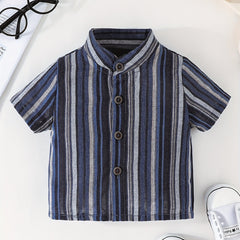 Striped Button Short Sleeve Shirt Toddler Boys Casual Clothing
