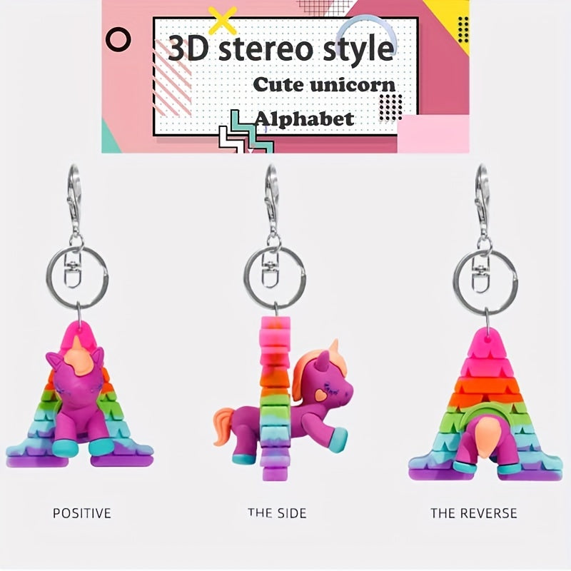 Unicorn Alphabet Keychain LGBTQ Pride Animal Key Ring Purse Bag Ornament