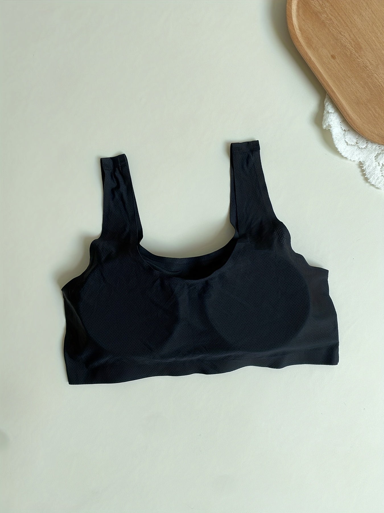  Sports Bra Solid Breathable Padded Round Neck Fitness Bra