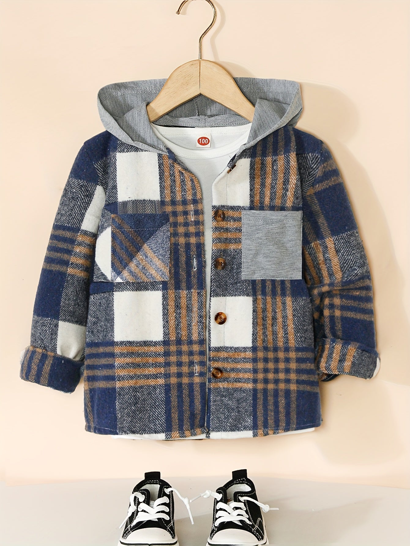 Boy's Plaid Hooded Button Up Shirt