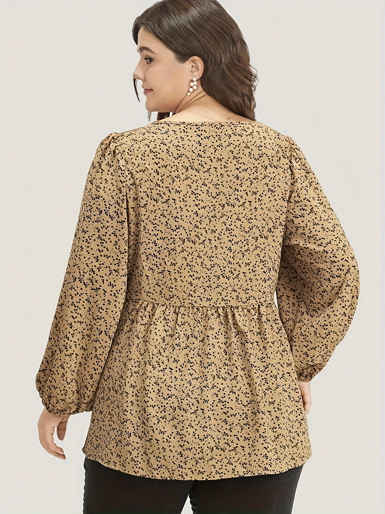  Blouse Women's Plus Ditsy Floral Print Lantern Sleeve V Neck Peplum