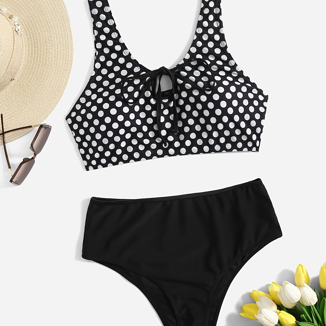  Polka Dot Knot Front Bikini Set Women's Plus Vacation