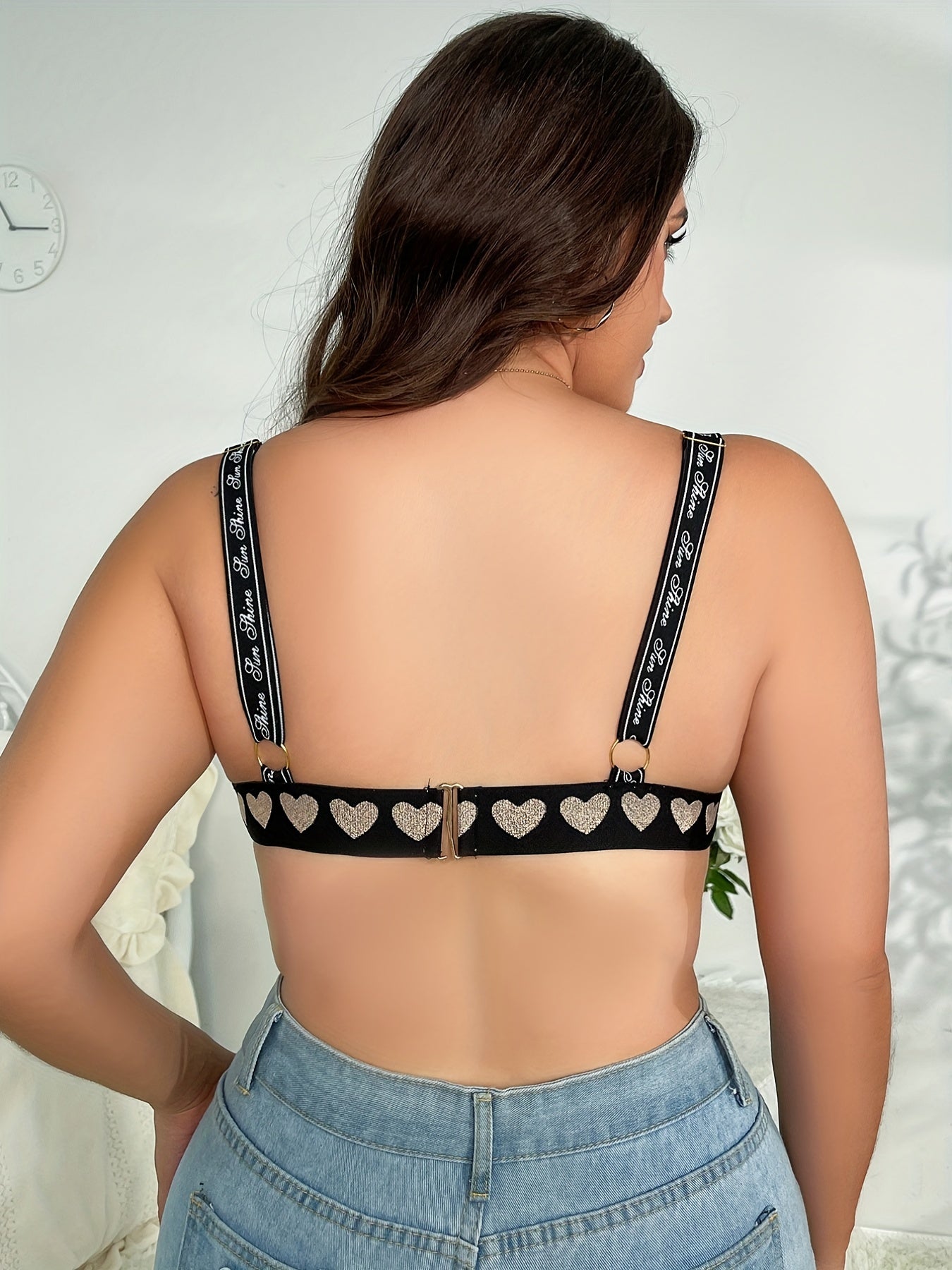  Heart Print Triangle Bra High Stretch