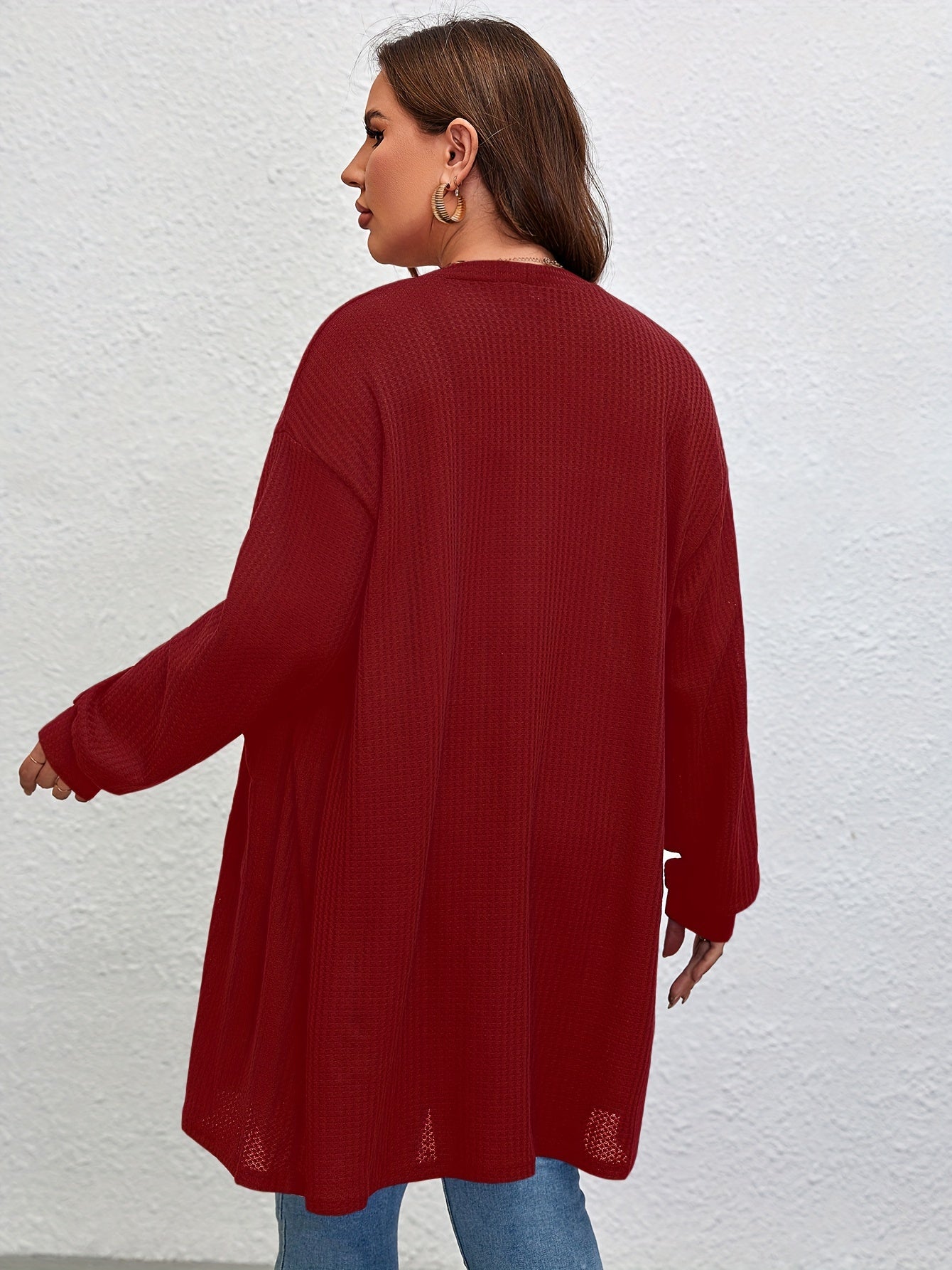 Solid Ribbed Lantern Sleeve Cardigan With Pockets