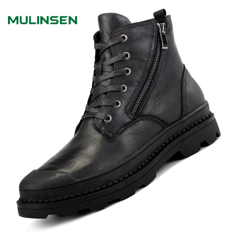 Men's Lace up Boots With Side Zipper Work Shoes