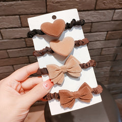 4pcs Coffee Hair Tie Plush Leather Headband Bow Headdress