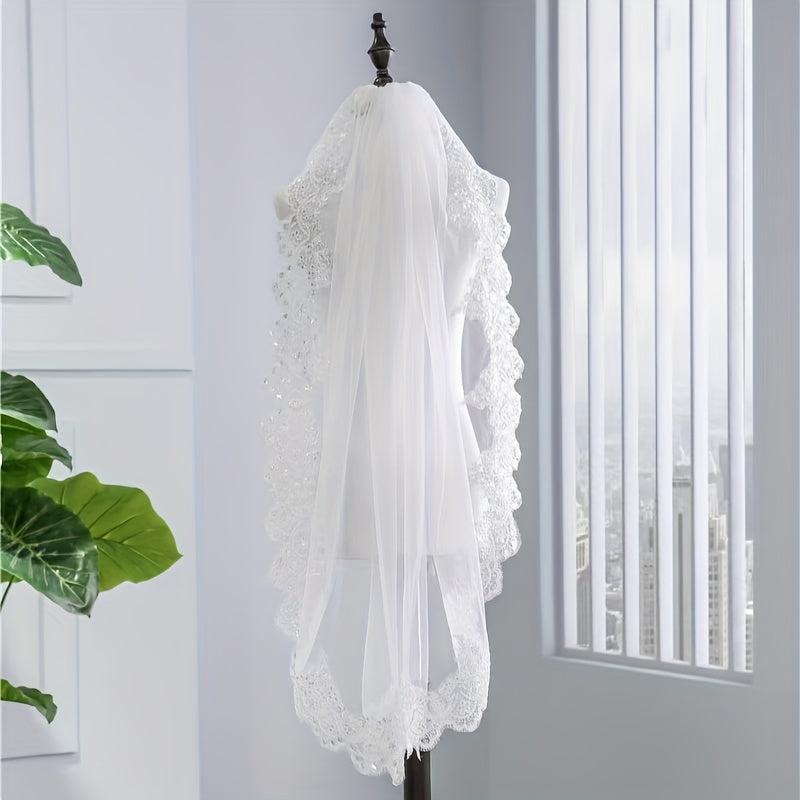 Ivory Bridal Veil with Rhinestones Single Layer Wedding