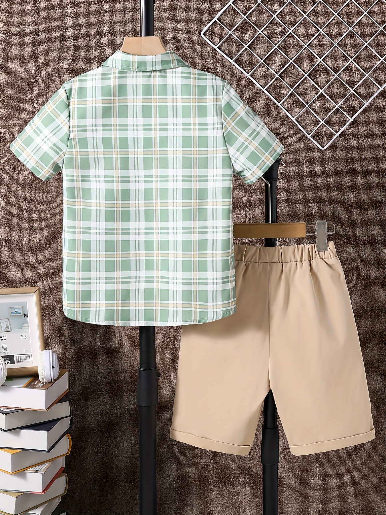2pcs Boys Casual Plaid Short Sleeve Shirt&Shorts Set Kids Summer Clothing