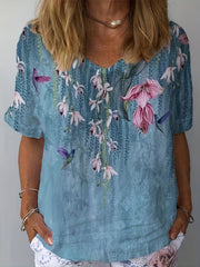  Floral Print Short Sleeve T shirt