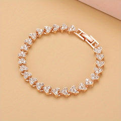 Heart Zircon Crystal Bracelet Silvery Rose Golden