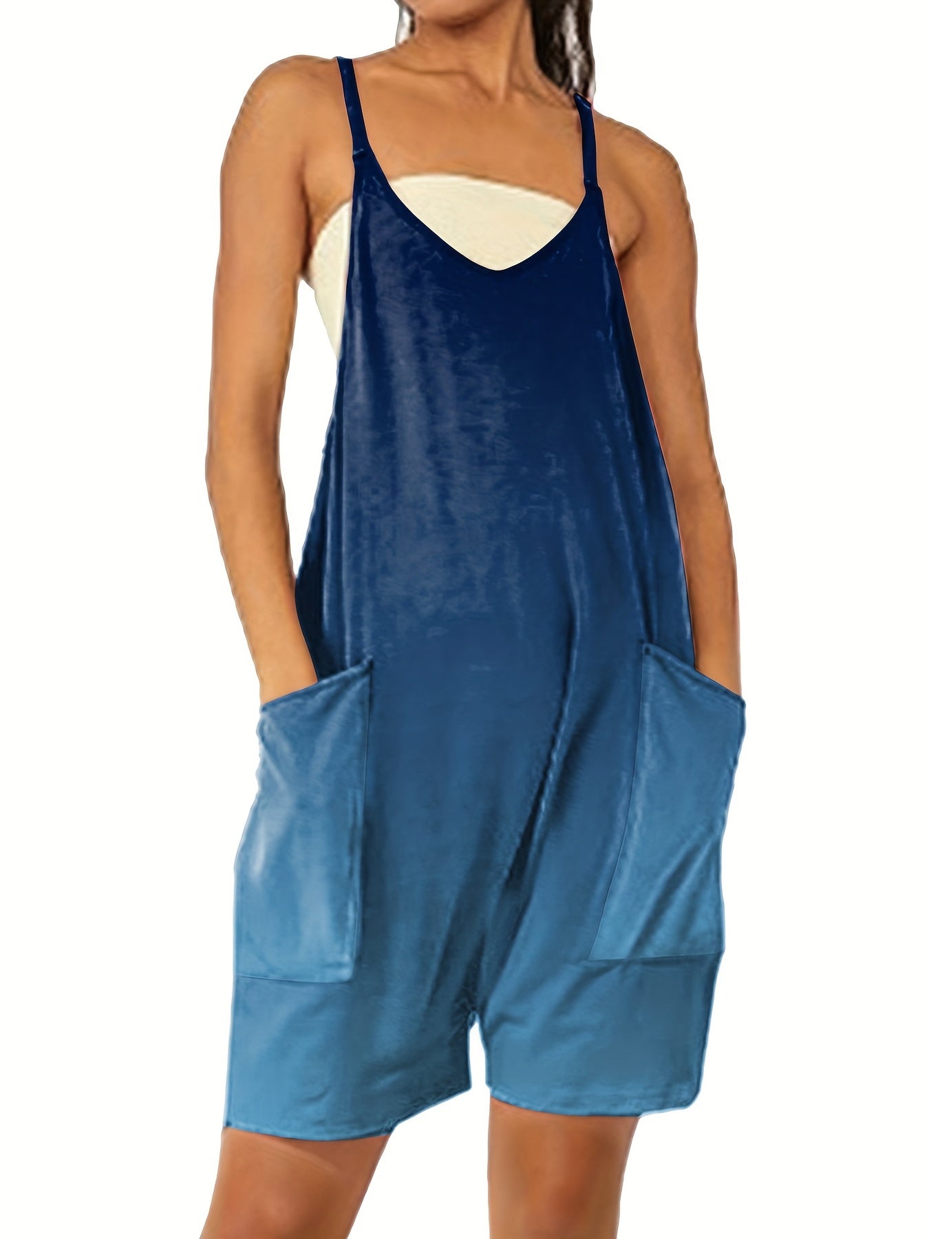  Ombre Print V Neck Cami Romper With Pockets