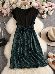  Leopard Print Ruffle Sleeve V Neck Dress