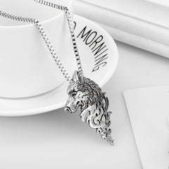 Punk Style Wolf Head Pendant Necklace Men's Jewelry Vintage Hip Hop Sweater Chai