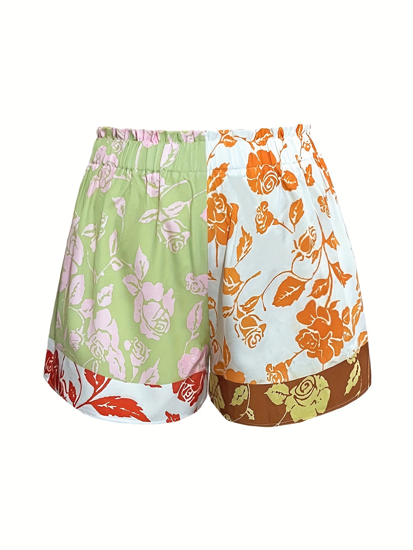  Colorblock Floral Print High Rise Shorts