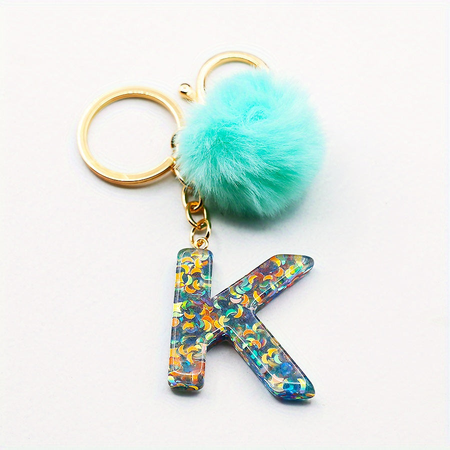 Initial Letter Keychain Resin English Letter Key Chain Pendant Plush Ball