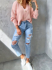 Solid Button Up Long Sleeve Cardigan