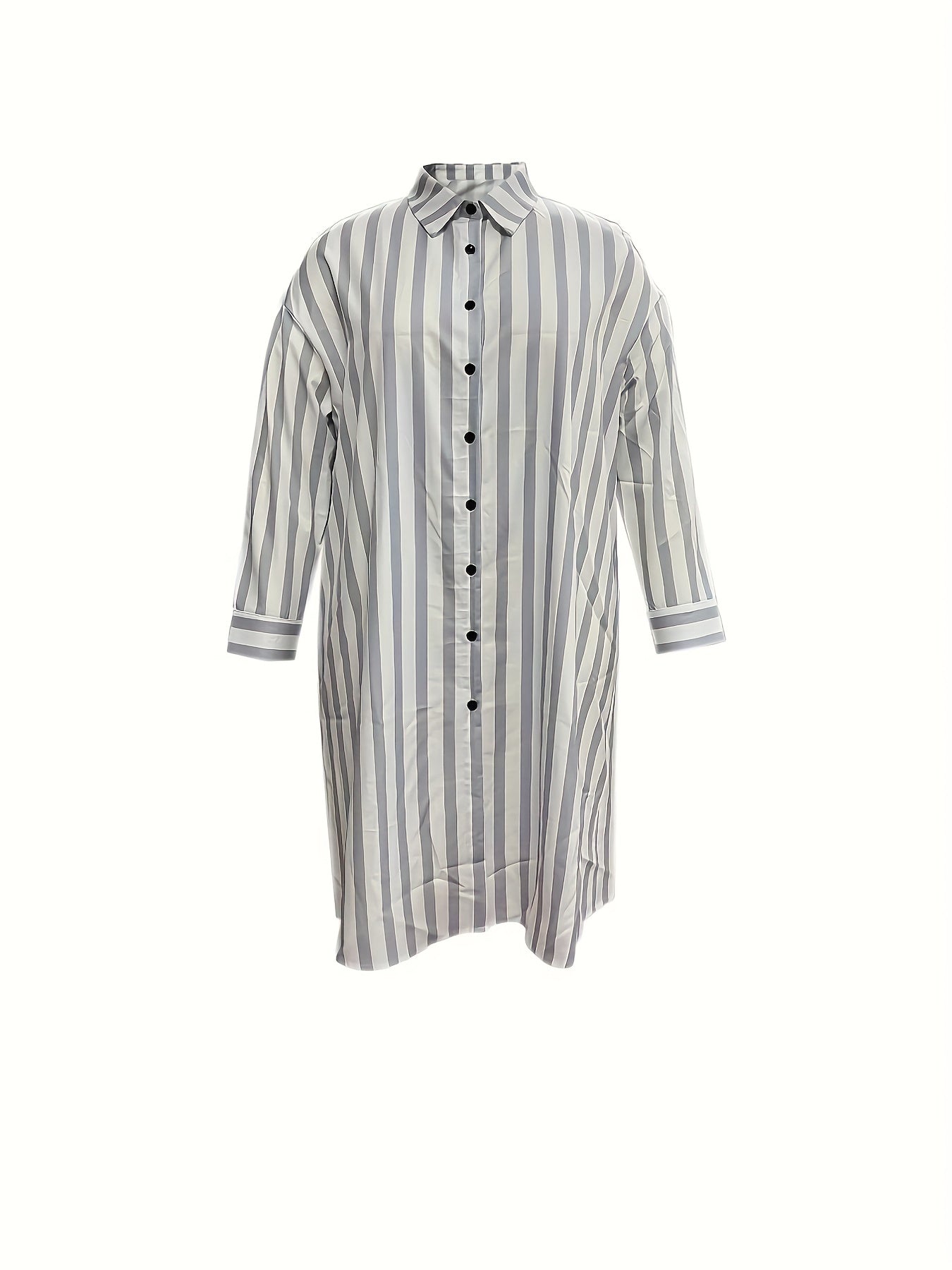 Plus Size Stripe Print Long Sleeve Shirt Dress