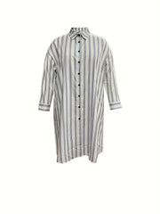Plus Size Stripe Print Long Sleeve Shirt Dress
