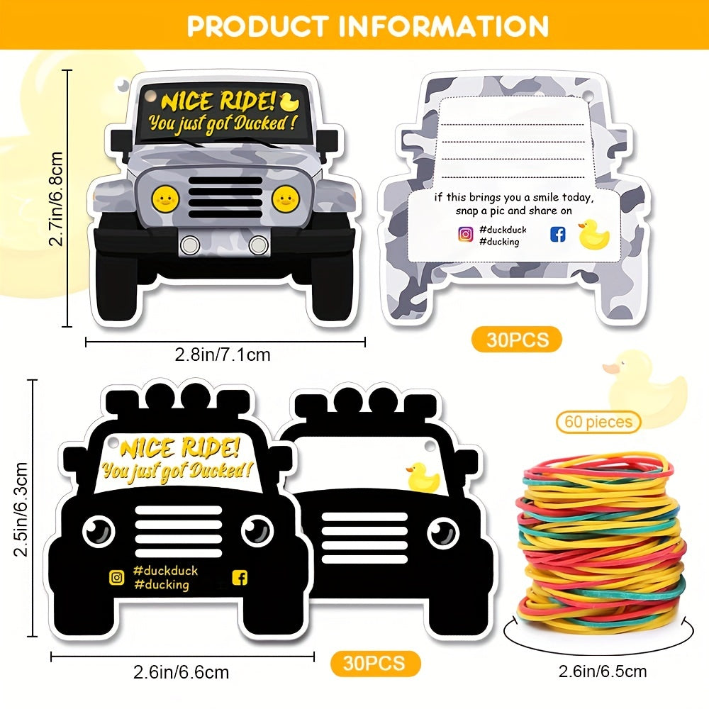 60pcs Duck Duck SUV Cards Car Duck Tags Game Card Printed With Rubber Bands