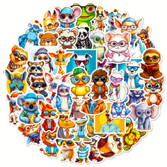 50pcs Cartoon Animal Waterproof Vinyl Stickers for Laptop Skateboard