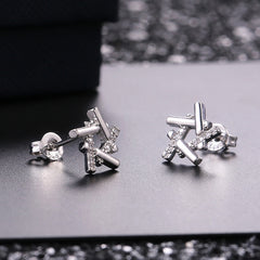 925 Silver Plated Star Stud Earrings Zircon Micro Paved Bridal Jewelry Women