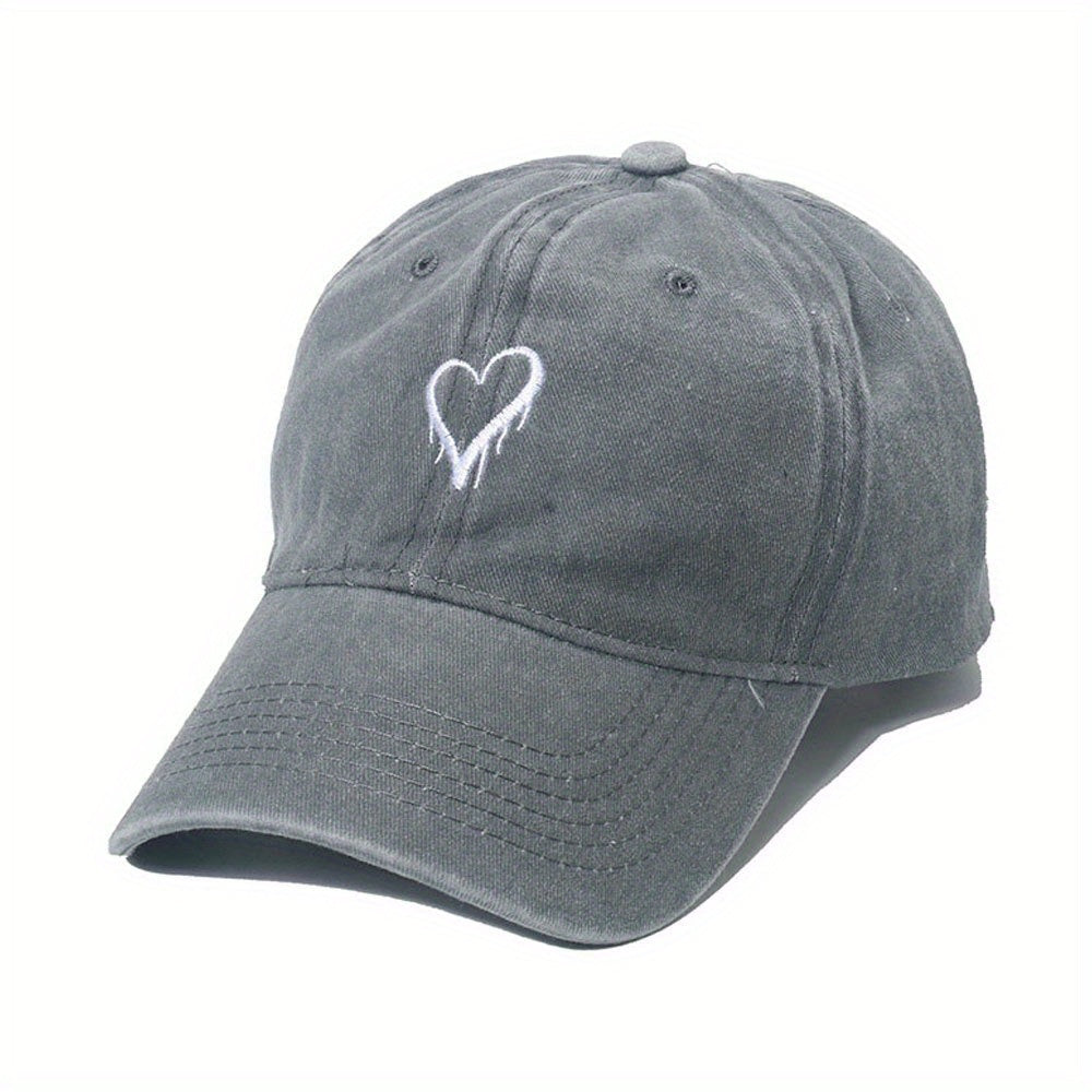 Vintage Love Heart Embroidery Baseball Cap Curved Brim Dad Hat