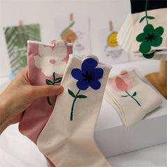 Paris & Floral Pattern Mid Tube Socks Pack Women's Stockings