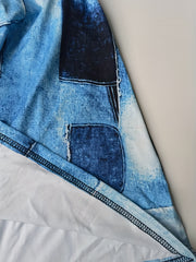  Denim Print Short Sleeve Maxi Dress