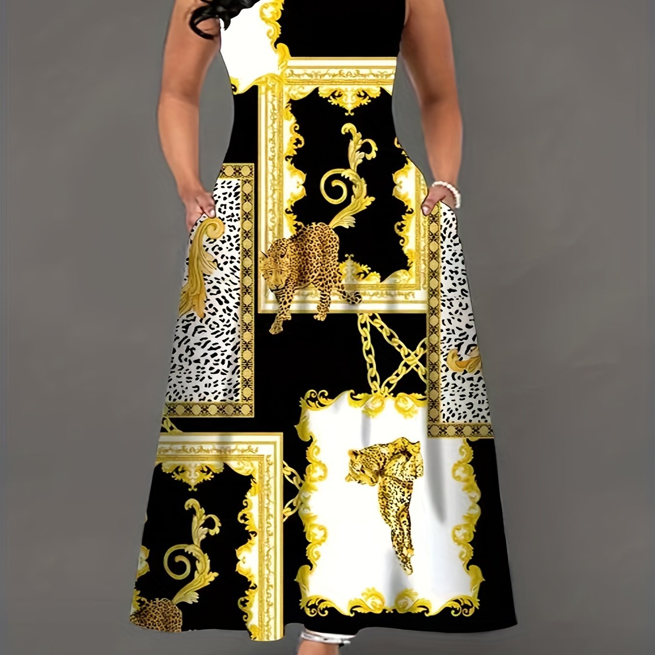  Leopard Print Cut Out Maxi Tank Dress