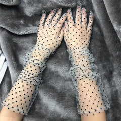 Polka Dot Transparent Long Gloves Mesh Breathable Thin Gloves