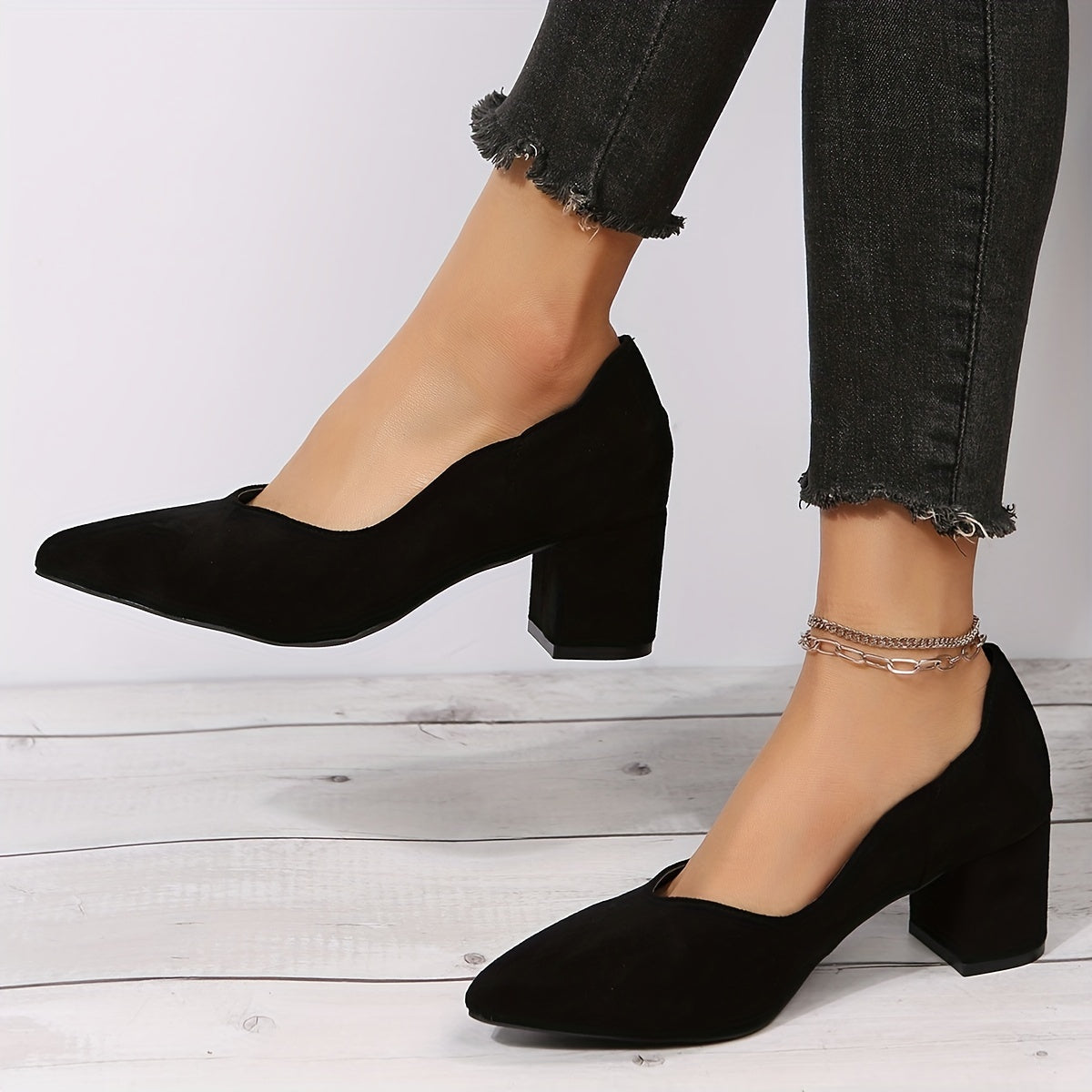 Women's Chunky Heel Point Toe Work Shoes Dress Pumps