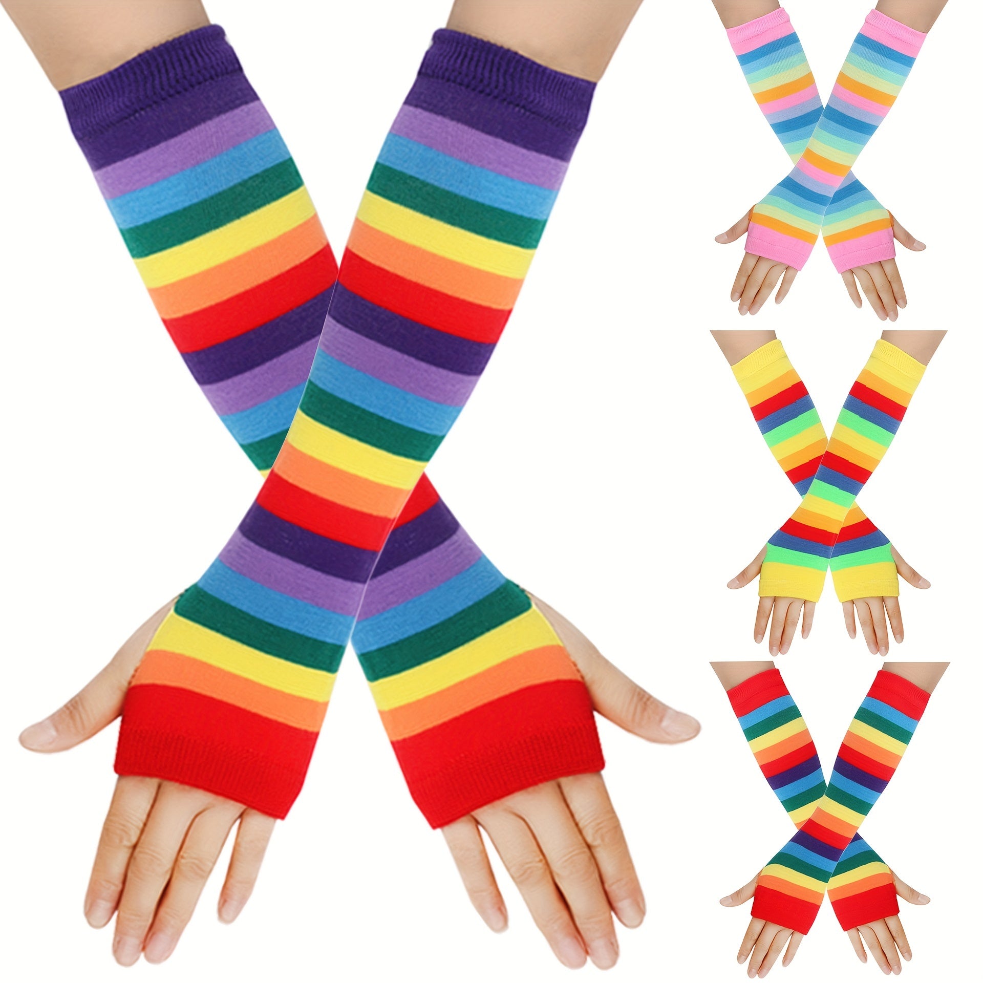 Rainbow Knitted Fingerless Gloves for Winter Outdoor Activities