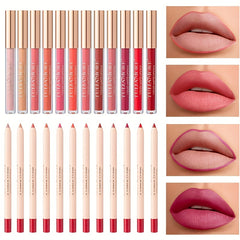 12 Colors Matte Lip Liner And Lipstick Makeup Set Liquid Lipstick 24H